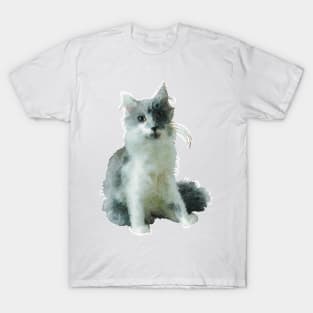 Fluffy Gray and White Cat T-Shirt